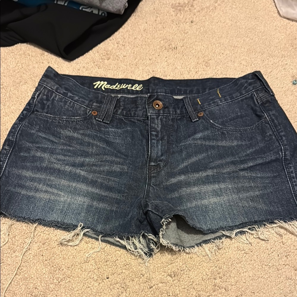 Madewell Blue Jean Shorts with Distressed Frayed Hem